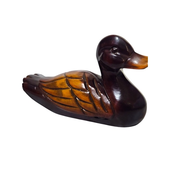 Hand Carved Solid Wooden Duck Figurine Vintage Decor Stained Hunting Rustic - Picture 5 of 13